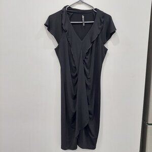 Lori M. Collection  Black Ruffled V-neck Cocktail Dress, Size M